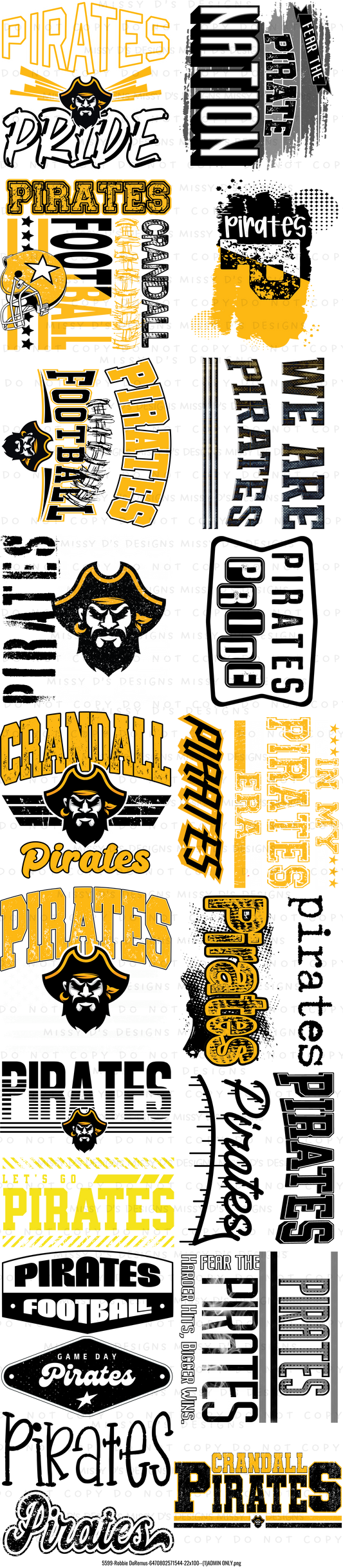 22 x 100 inch Gender Neutral Pirates Mascot  #2 Pre-made Gang Sheet