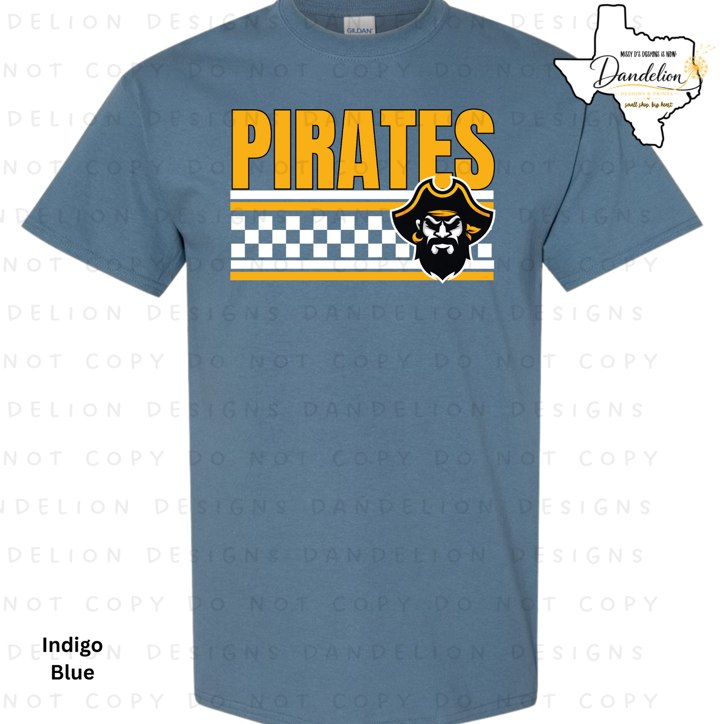 Pirates Checkered Stripe Tee - Indigo Blue