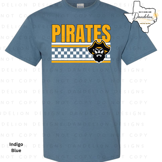 Pirates Checkered Stripe Tee - Indigo Blue