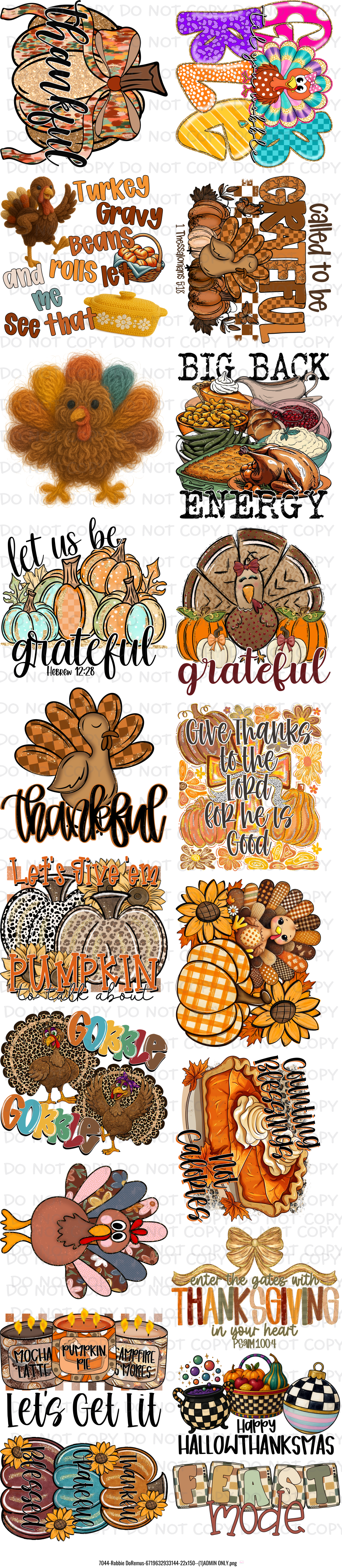 22 x 100 inch Thanksgiving/Fall Pre-made Premade Gang Sheet