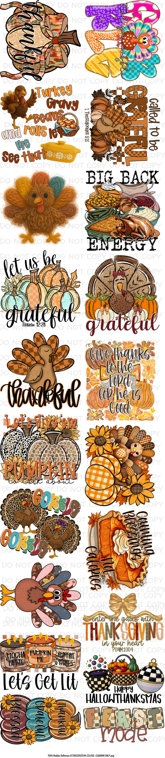 22 x 100 inch Thanksgiving/Fall Pre-made Premade Gang Sheet