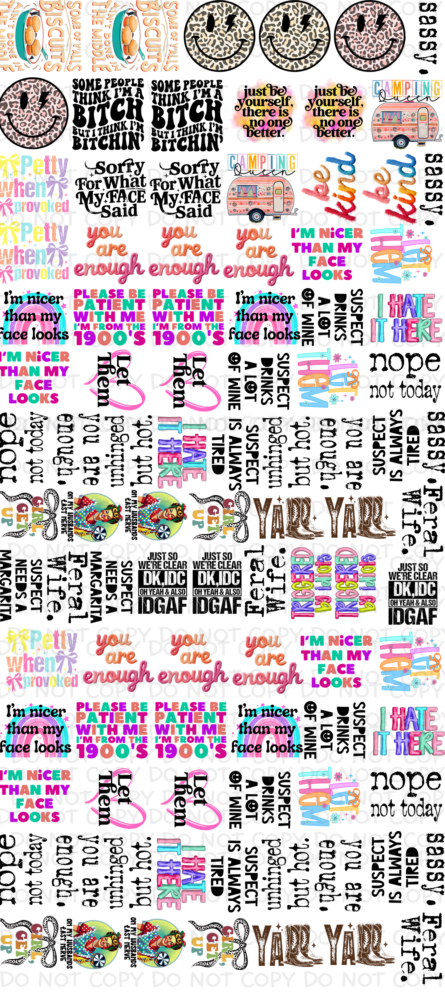 48 inch Everyday Hat Size Pocket Size Pre-Made DTF Gang Sheet 22 x 48 inches