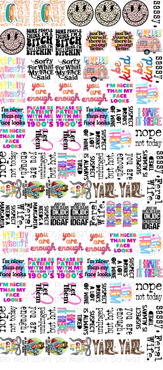 48 inch Everyday Hat Size Pocket Size Pre-Made DTF Gang Sheet 22 x 48 inches