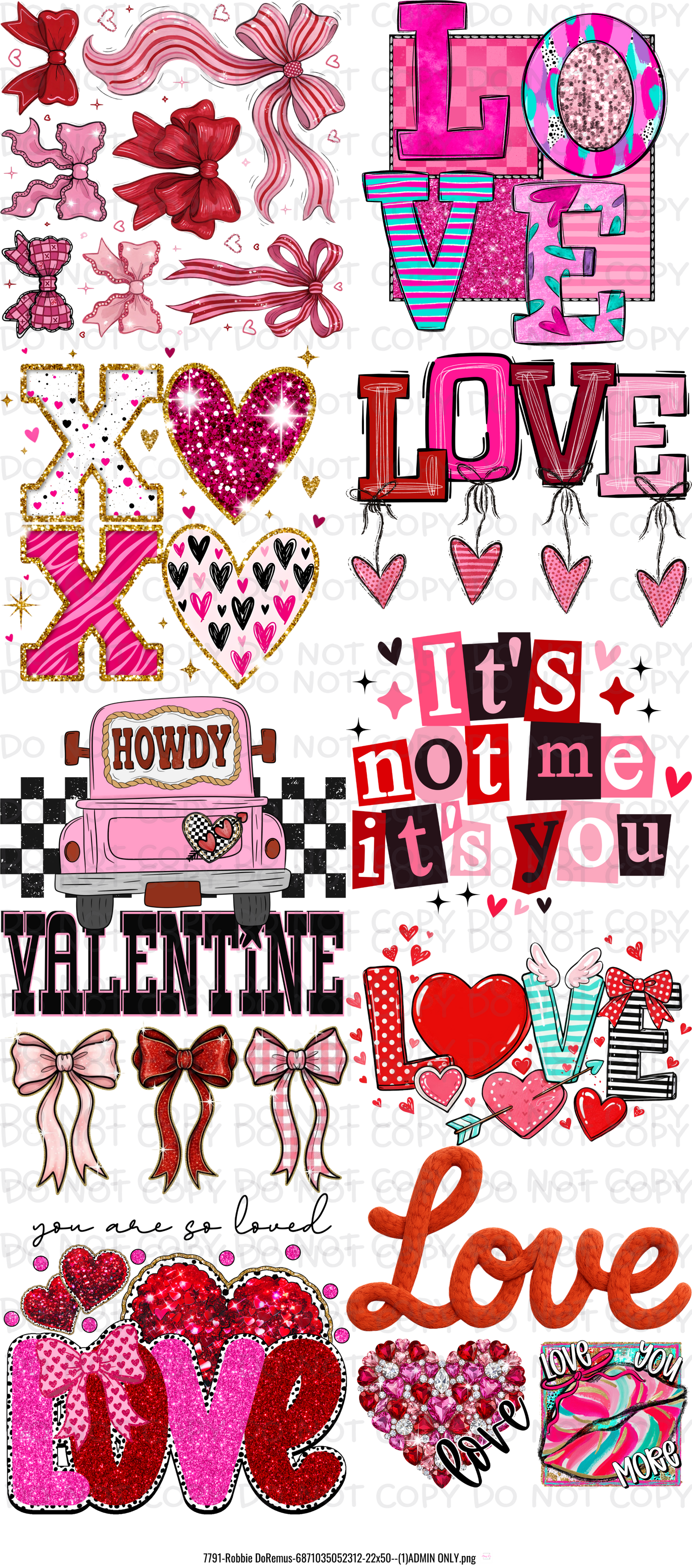 48 inch Valentine's Day Pre-Made DTF Gang Sheet 22 x 48 inches
