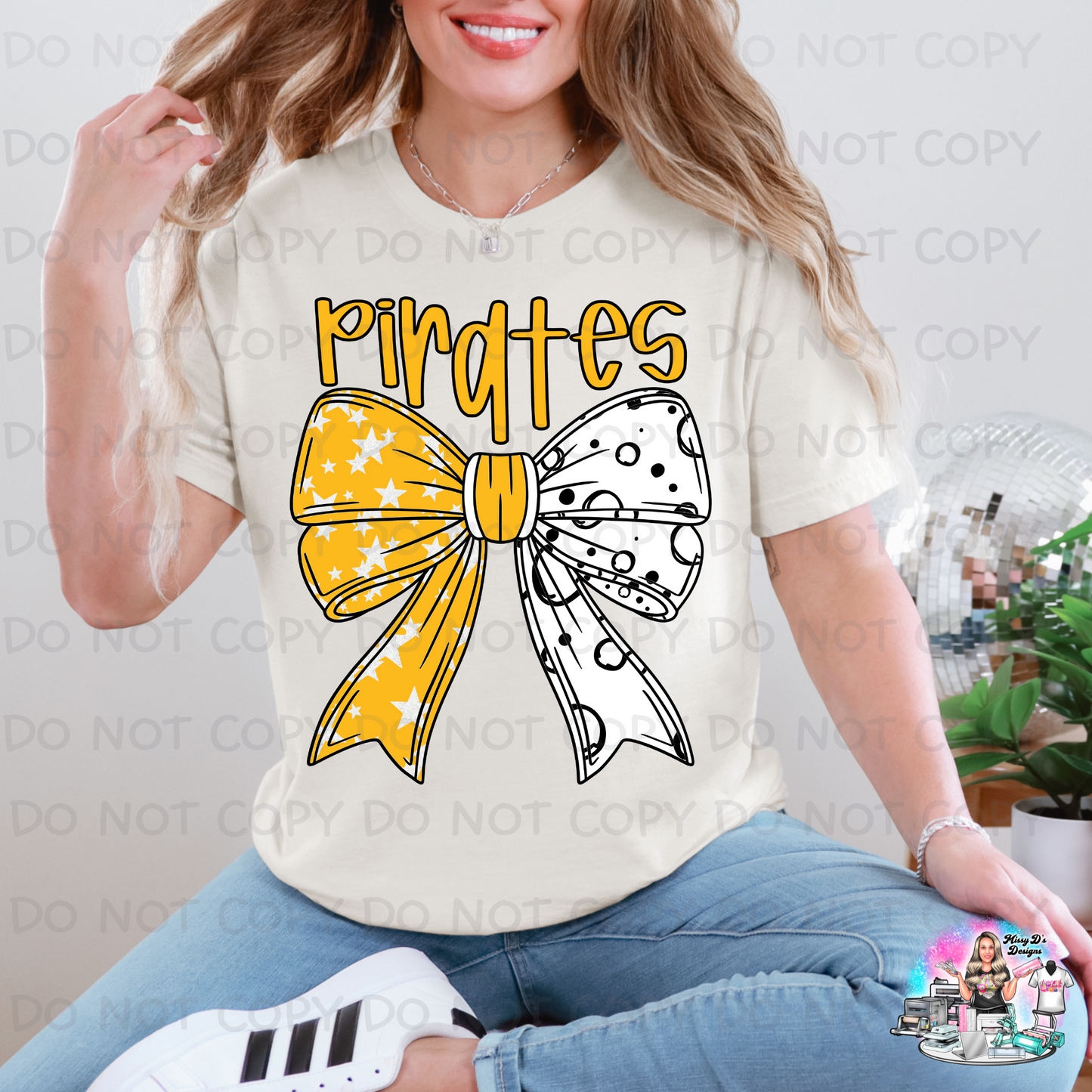 Pirates Gold/White Coquette Bow SHIRT 1097