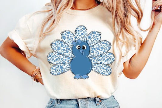 Blue Chinoiserie Floral Turkey SHIRT