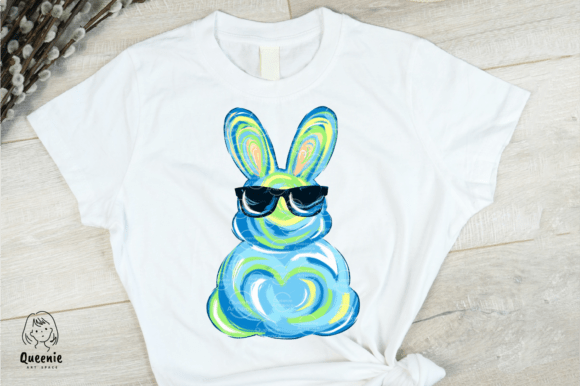 Blue Brushstroke Watercolor Bunny Sunglasses Easter SHIRT