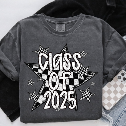 Class of 2025 Checkered Bow Coquette White Writing SHIRT