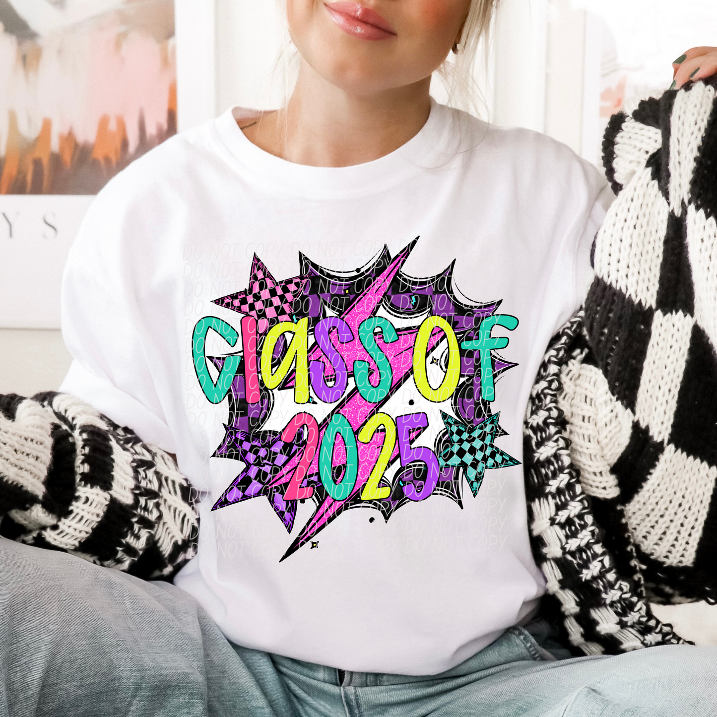 Class of 2025 Checkered Bow Coquette Colorful Writing SHIRT