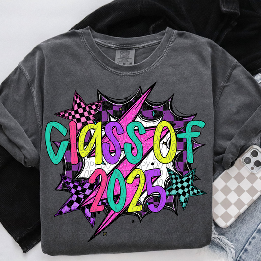 Class of 2025 Checkered Bow Coquette Colorful Writing SHIRT
