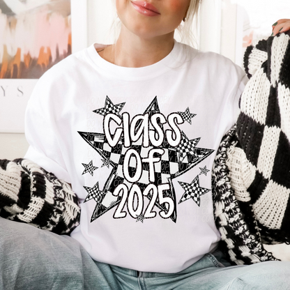 Class of 2025 Checkered Bow Coquette White Writing SHIRT