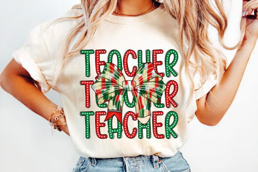 Dalmation Stacked Teacher Christmas Coquette SHIRT