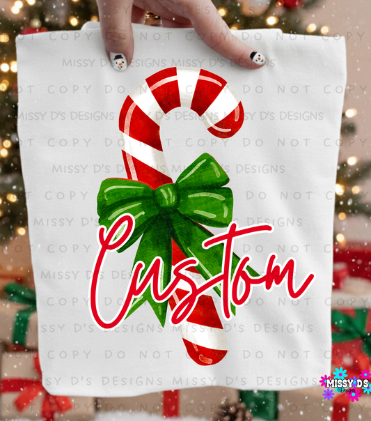 Custom Candy Cane Name/Mascot Christmas DTF TRANSFER