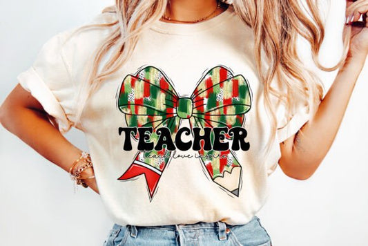 Brushstroke Teacher Christmas Coquette Bow SHIRT