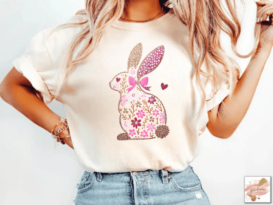 Pink Gold Floral Easter Bunny Coquette SHIRT