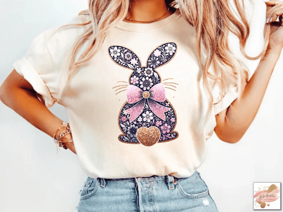 Floral Easter Bunny Coquette Gold Tail SHIRT