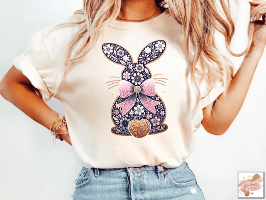 Floral Easter Bunny Coquette Gold Tail SHIRT