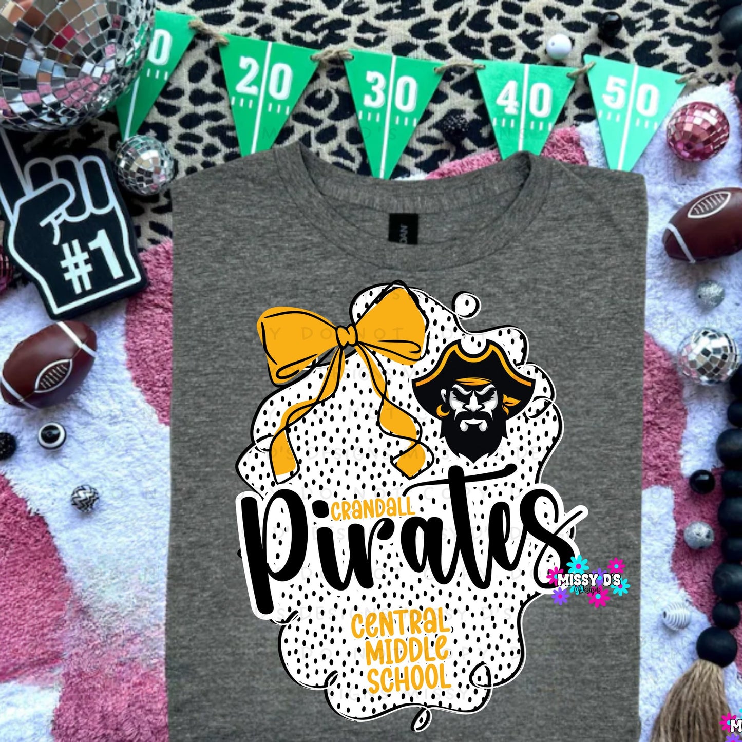 Crandall Pirates Dotted Bow Central Middle School Crewneck Sweatshirt
