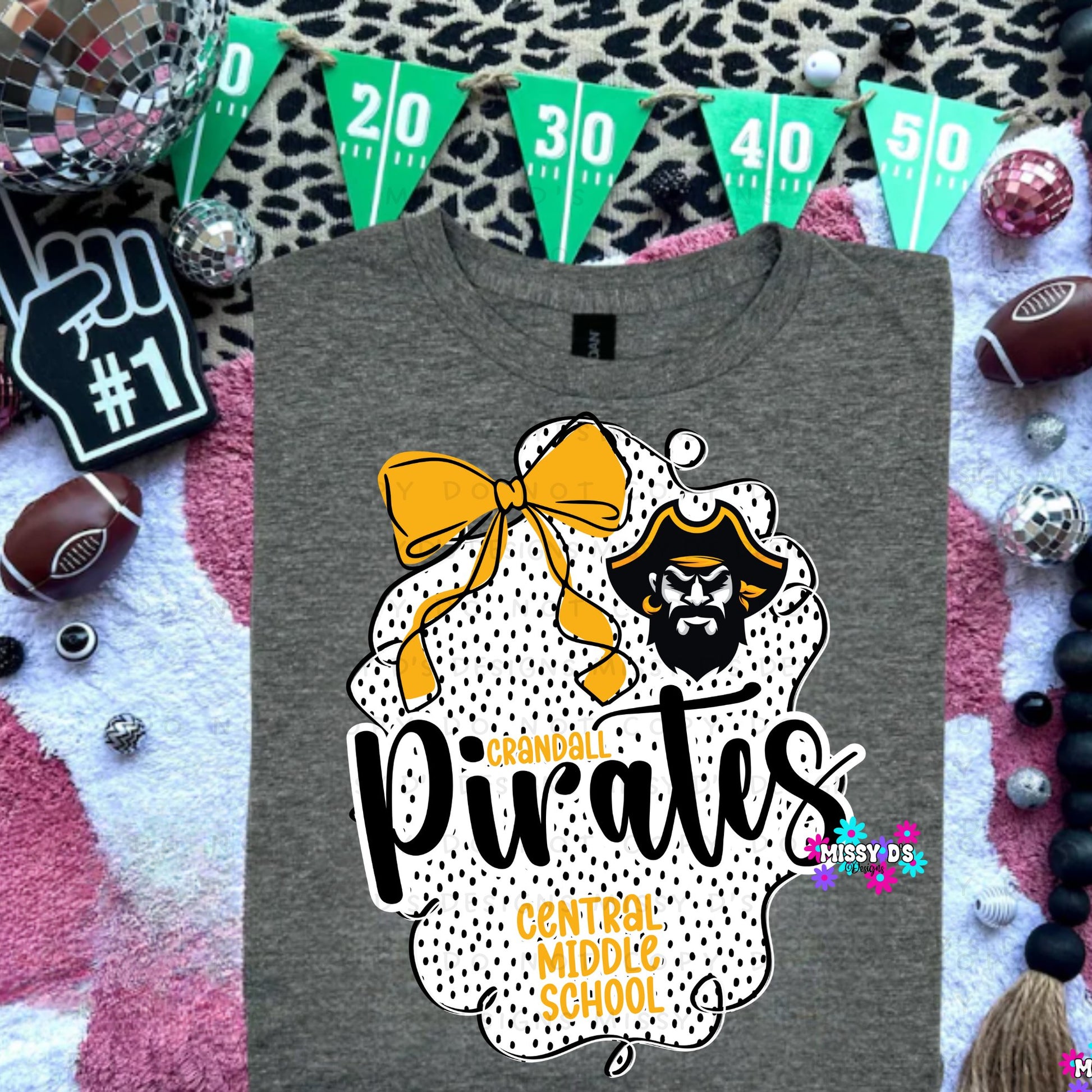 Crandall Pirates Dotted Bow Central Middle School Crewneck Sweatshirt