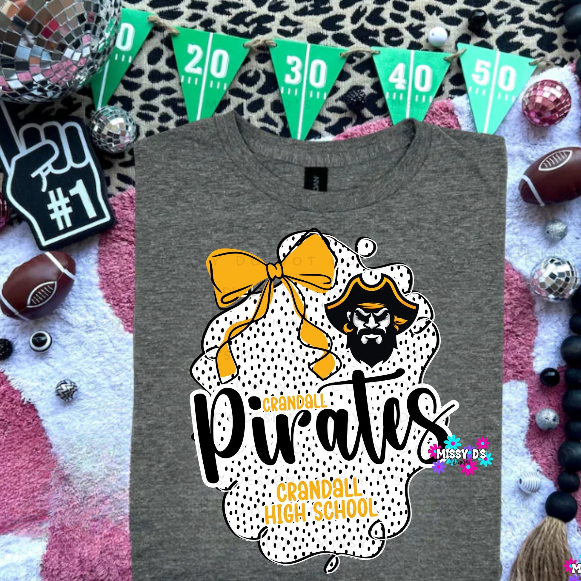 Crandall Pirates Dotted Bow Crandall High School Crewneck Sweatshirt