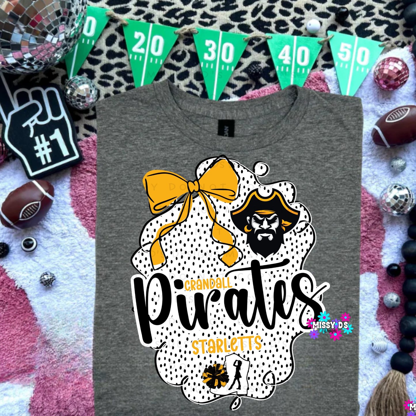 Crandall Pirates Starletts Drill Team Dotted Bow Crewneck Sweatshirt