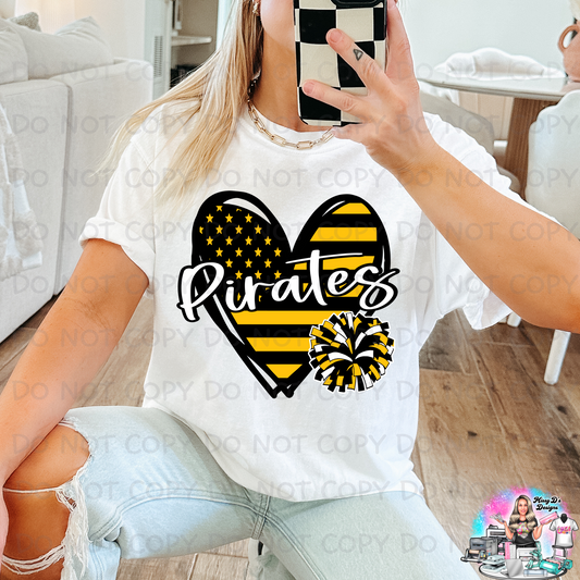 Pirates black/gold striped heart SHIRT