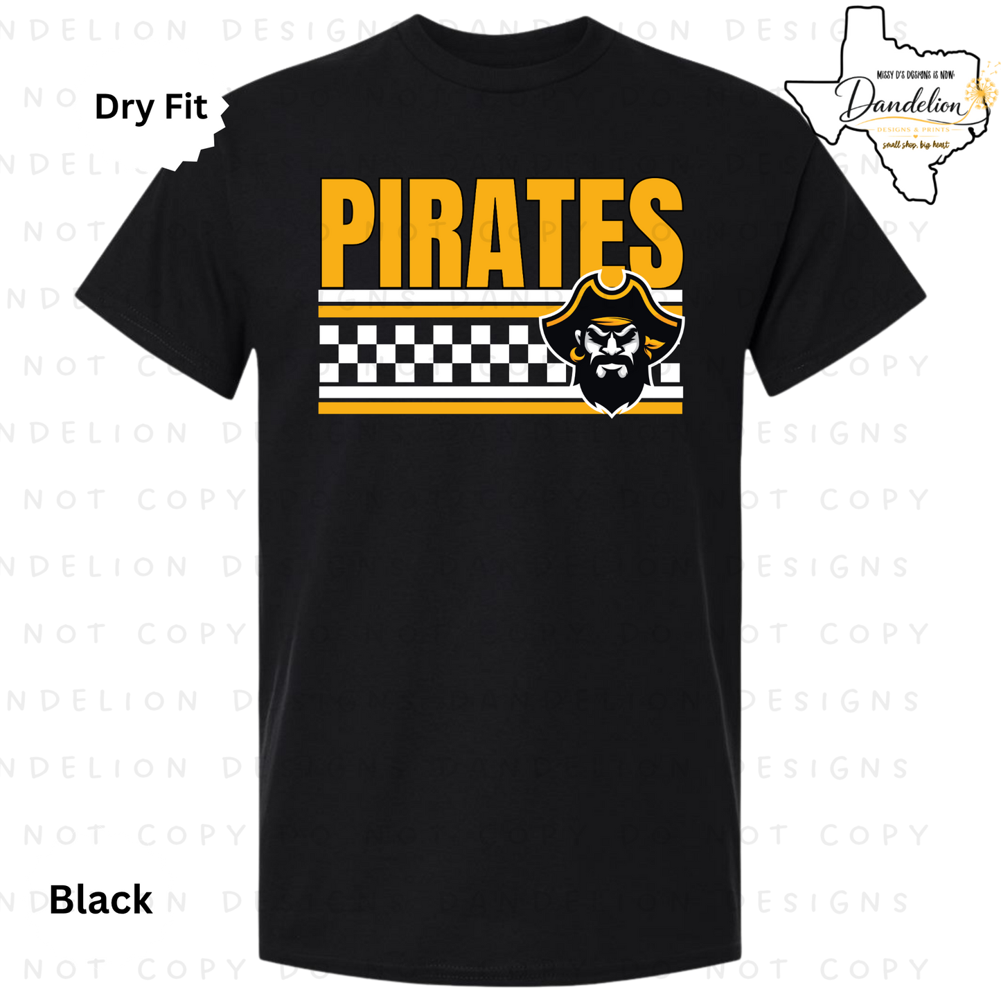Pirates Checkered Stripe Dry Fit Tee - Black