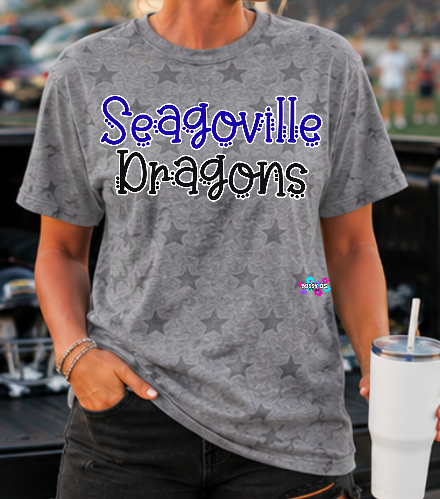 Dotted Mascot Seagoville Dragons White Outline
