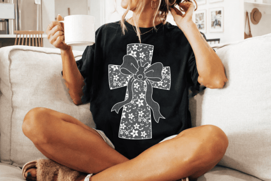 Floral Faux Lace Cross Easter SHIRT