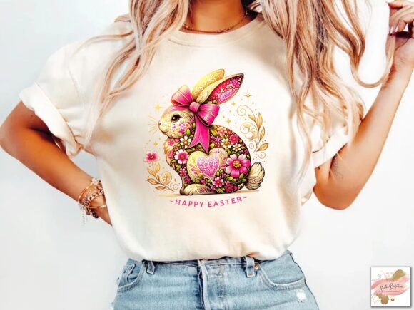 Happy Easter Pink Floral Bunny SHIRT