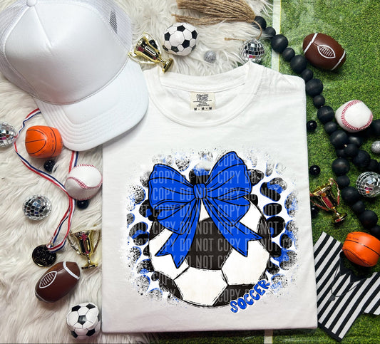 Leopard Soccer Bow Coquette Royal Blue SHIRT