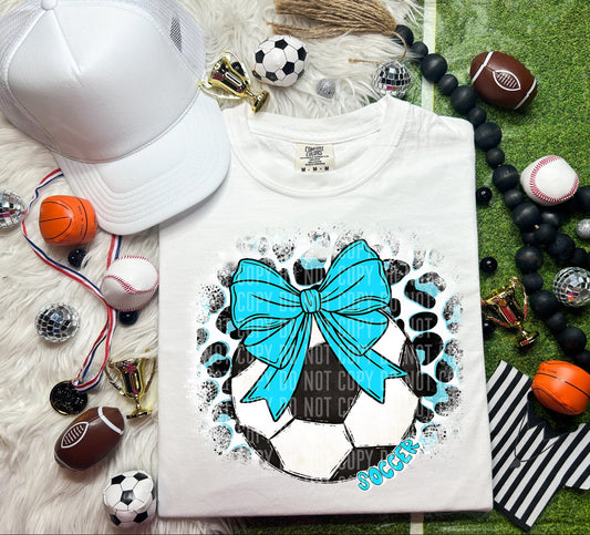 Leopard Soccer Bow Coquette Blue SHIRT