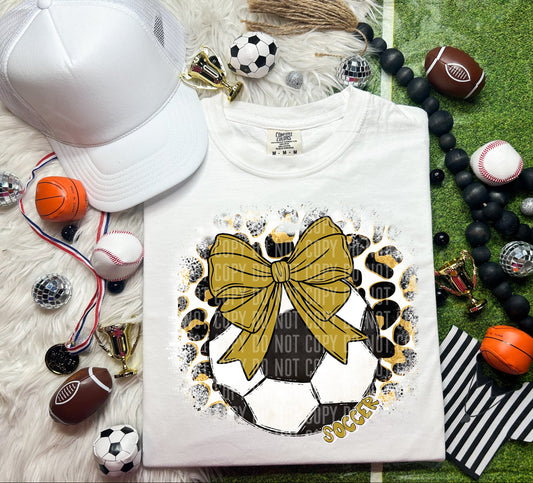 Leopard Soccer Bow Coquette Gold SHIRT