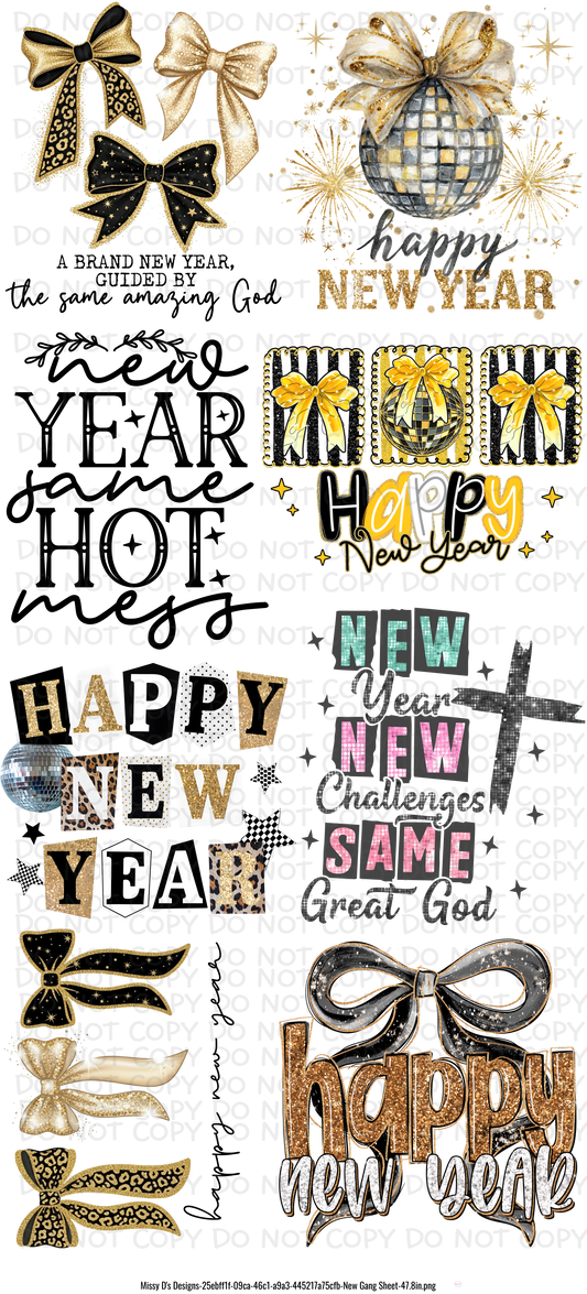 48 inch New Years Pre-Made DTF Gang Sheet 22 x 48 inches