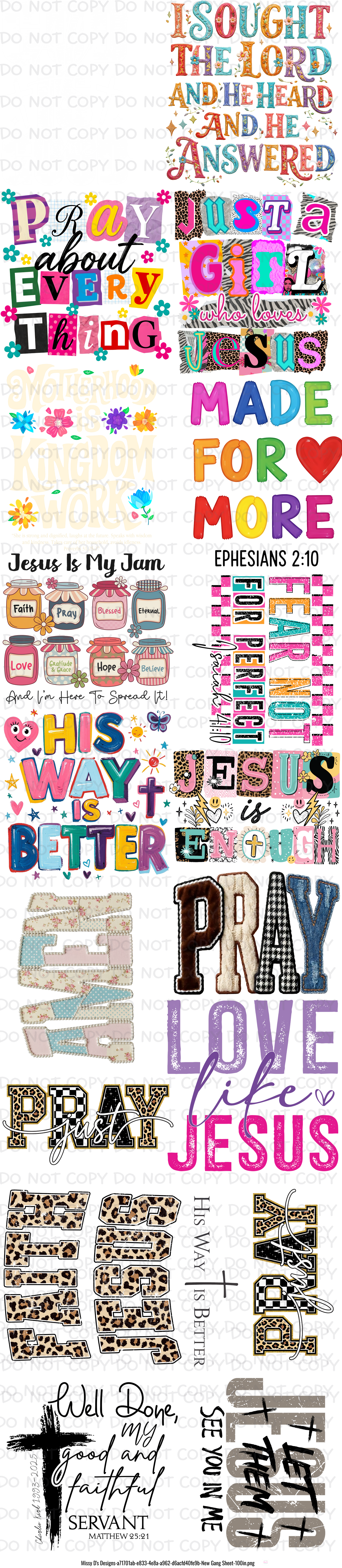 22 x 100 inch Christian Jesus #2 Pre-made Premade Gang Sheet