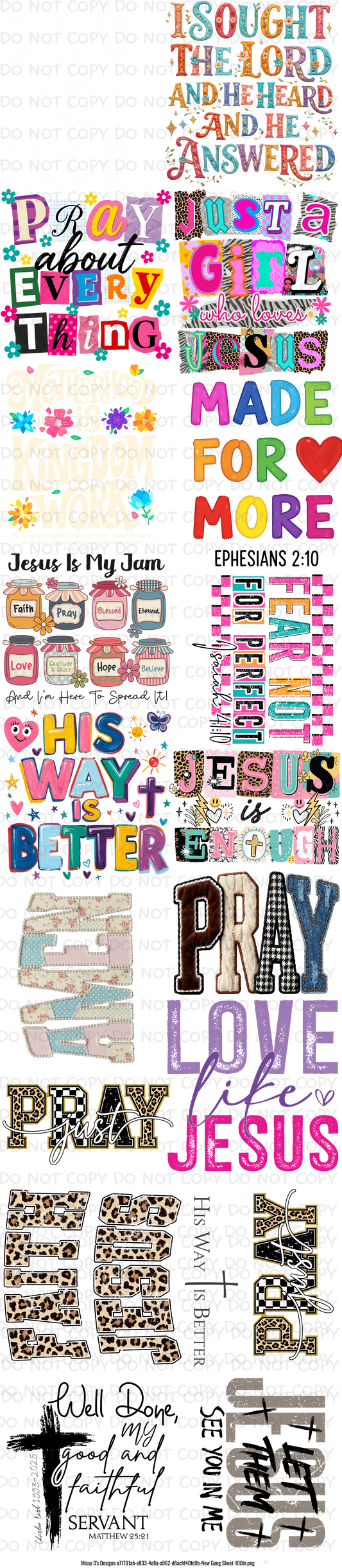 22 x 100 inch Christian Jesus #2 Pre-made Premade Gang Sheet