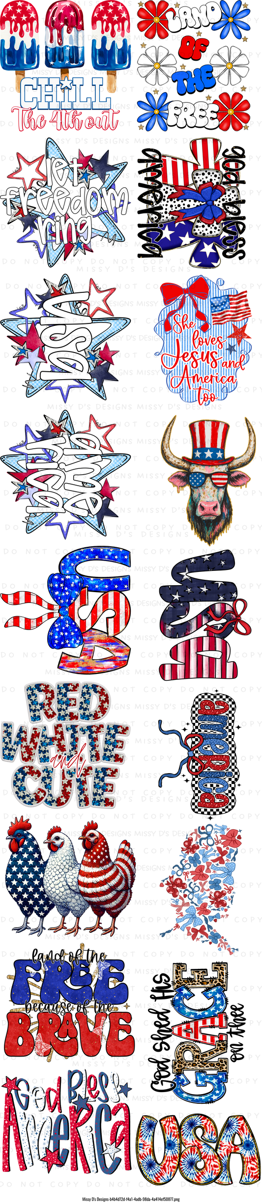 22 x 100 inch Patriotic  Pre-made Gang Sheet