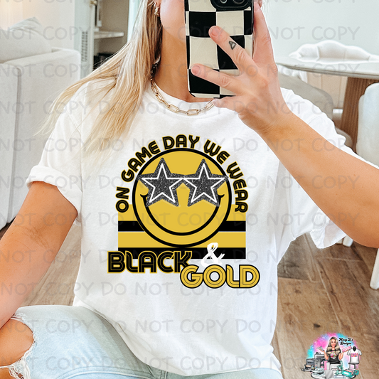 On Game Day we wear black & gold pirates SHIRT