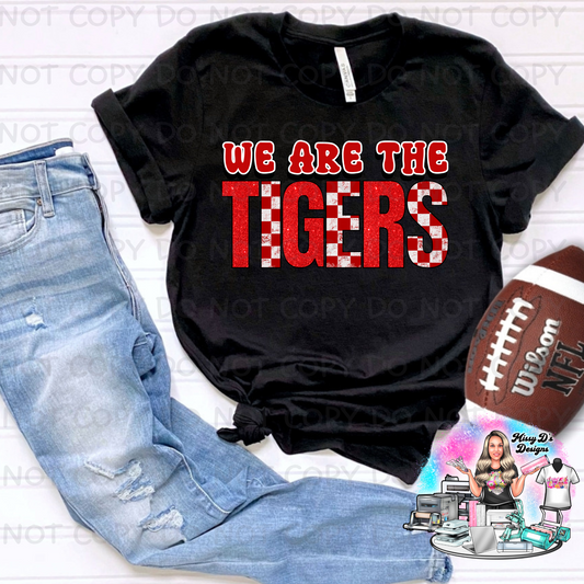 We Are The Tigers red checkered faux glitter SHIRT