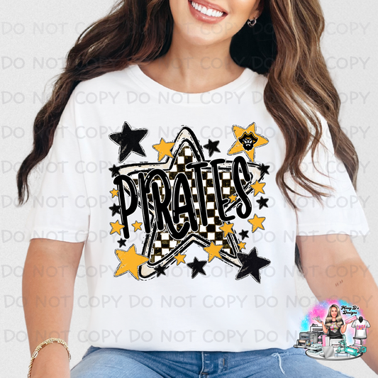 Pirates black/gold checkered Star w/ Pirate mascot SHIRT