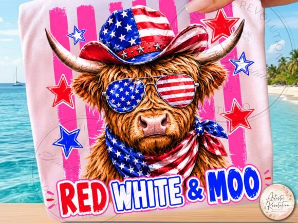 Red White Moo Patriotic Striped