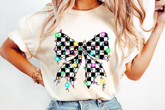 Retro Checkered Teacher Coquette Light Bow SHIRT