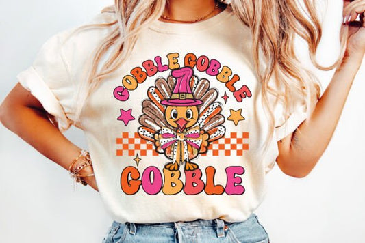 Gobble Gobble Gobble Pink Retro Turkey SHIRT