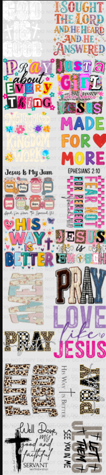 22 x 100 inch Christian Jesus #2 Pre-made Premade Gang Sheet