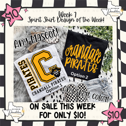 Week 7 - $10 Spirit Shirt Special - Choose your Mascot!