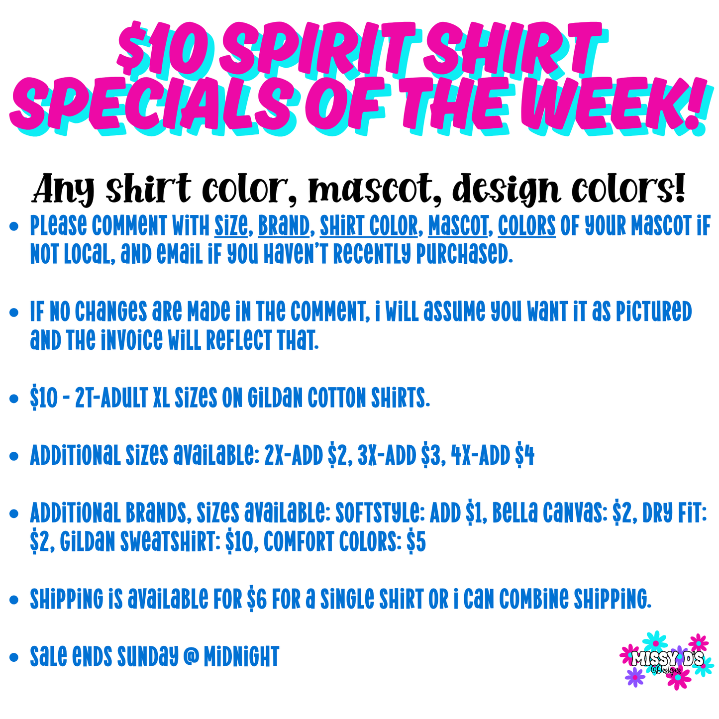 Week 2 - $10 Spirit Shirt Special - Choose your Mascot!