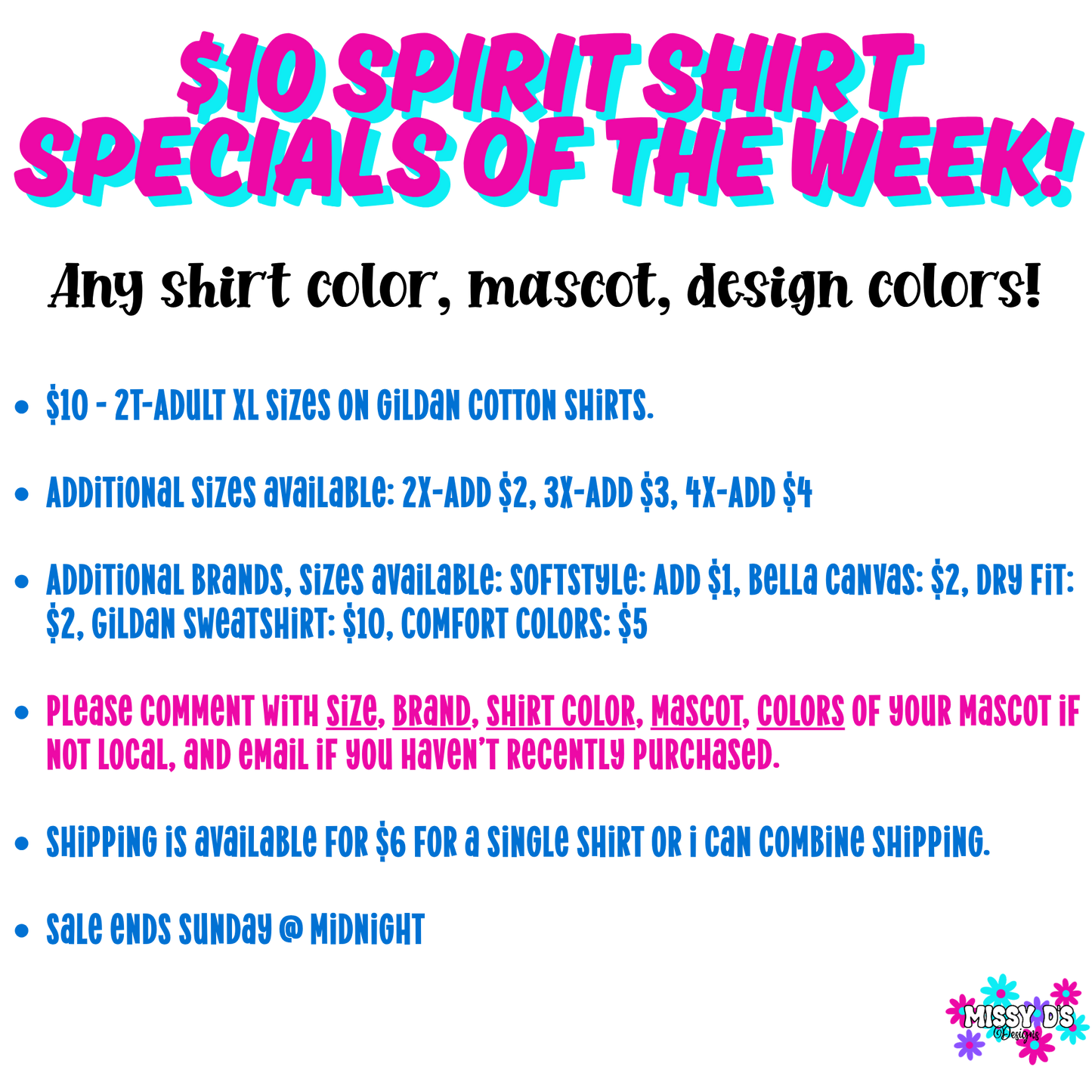 Week 1 - $10 Spirit Shirt Special - Choose your Mascot!