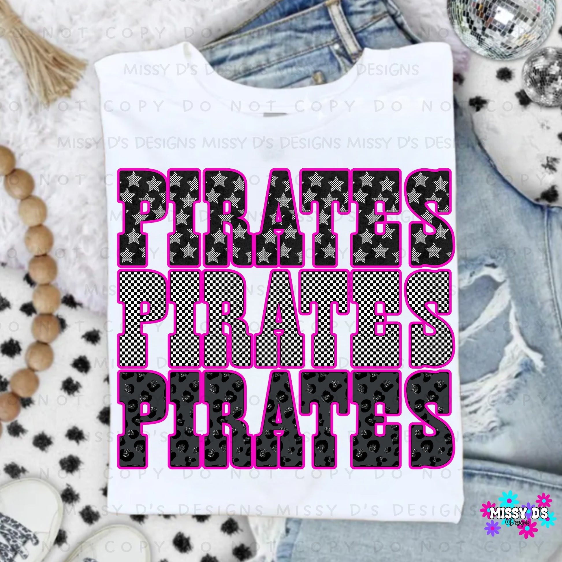 Stacked Pattern Pirates Pink Outline