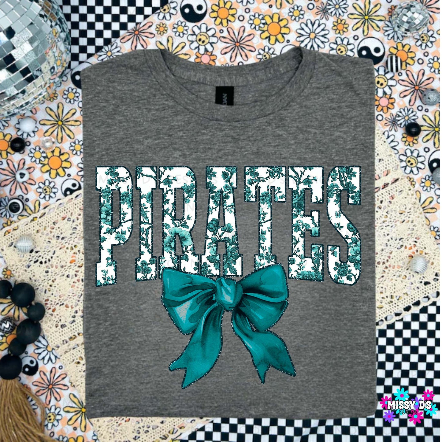 Teal Floral Pirates Coquette Crewneck Sweatshirt