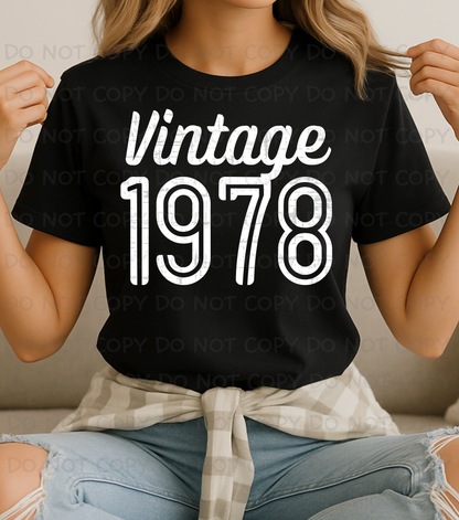 Custom Vintage Year Birthday Distressed or Solid DTF TRANSFER